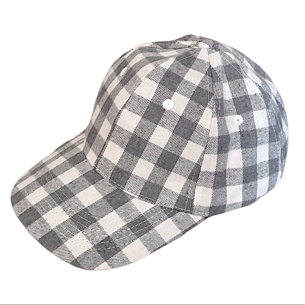 🌺 Cocus Pocus Buffalo Check Classic Gray & White Gingham Baseball Cap